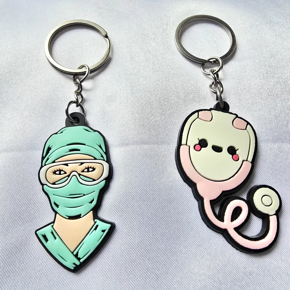 Cute Surgical Nurse and Stethoscope Keychain Pair -‎ Mint & Pink